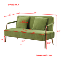 56" Width Modern Upholstered Pleated Velvet Loveseat Comfy 2 Seater Small Sofa Couch With Gold Metal Legs 2Pcs Throw Pillows For Living Room,Small Spaces,Apartment, Bedroom,Office,Olive Green Olive Green Velvet