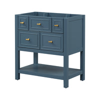 30'' Bathroom Vanity Without Sink, Free Standing Single Vanity With 5 Drawers, Solid Wood Frame Bathroom Storage Cabinet Not Include Basin Sink 4 Blue 1 Bathroom Freestanding Modern Solid Wood Mdf Painted