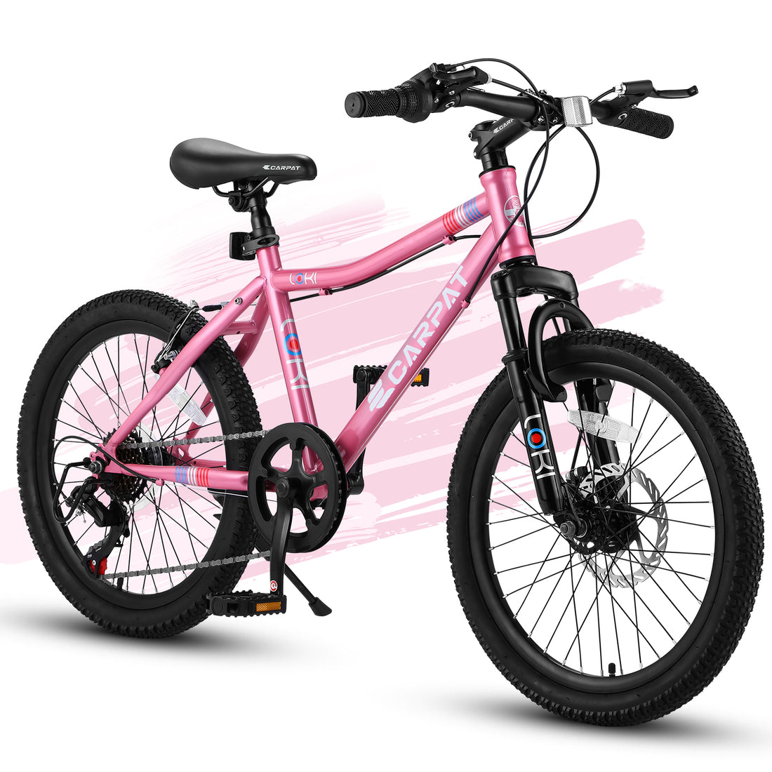 S20101 Ecarpat 20 Inch Kids Bike, Boys Girls Mountain Bike Ages 8 12, 7 Speed Teenager Children Kids' Bicycles, Front Suspension Disc U Brake, 14 Inch Height Steel Frame Pink Polyurethane Foam Carbon Steel
