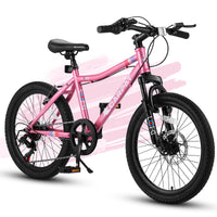 S20101 Ecarpat 20 Inch Kids Bike, Boys Girls Mountain Bike Ages 8 12, 7 Speed Teenager Children Kids' Bicycles, Front Suspension Disc U Brake, 14 Inch Height Steel Frame Pink Polyurethane Foam Carbon Steel