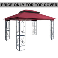 13X10 Ft Patio Double Roof Gazebo Replacement Canopy Top Fabric,Wine Red. Red Polyester