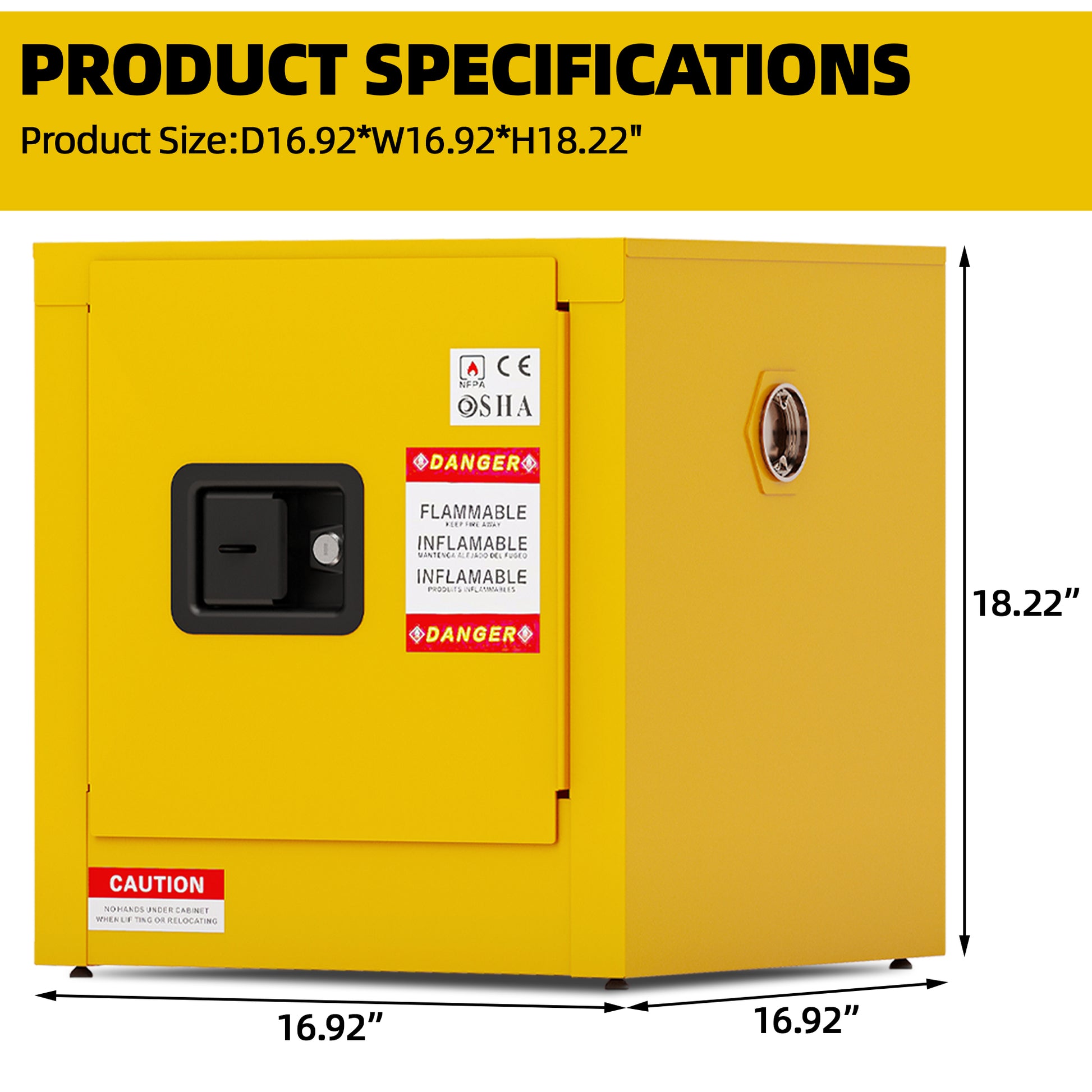 Flammable Safety Cabinet, Galvanized Steel, Laboratory Cabinets Explosion Proof Cabinets Anti Corrosion Reagents Instruments Protection Supplies Cabinet Antique Yellow Steel