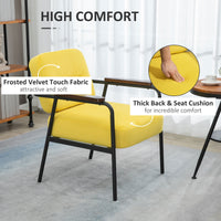 Homcom Modern Accent Chair With Cushioned Seat And Back, Upholstered Velvet Armchair For Bedroom, Living Room Chair With Arms And Steel Legs, Yellow Yellow Steel