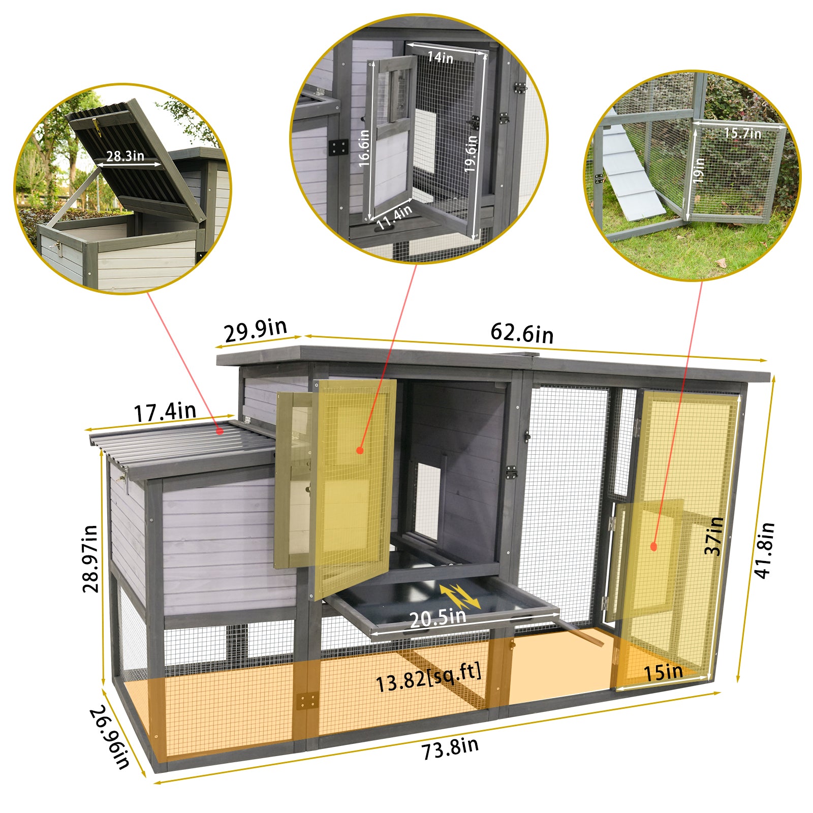 79"Large Chicken Coop With Upgraded Perches, Wooden Outdoor Chicken Cage With Large Nesting Box, Weatherproof Open Asphalt Roof &Removable Bottom, Duck House, Rabbit Hutch Blue Grey Solid Wood