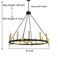 12 Light Living Room Steel Dimmable Candle Style Wagon Wheel Chandelier Ul Certified Antique Brass Black Ceiling Lights Steel Metal