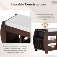 Retro Multifunctional Storage Bench With Cushion And Curved Side Panel For Entrance And Living Room Espresso Espresso Mdf