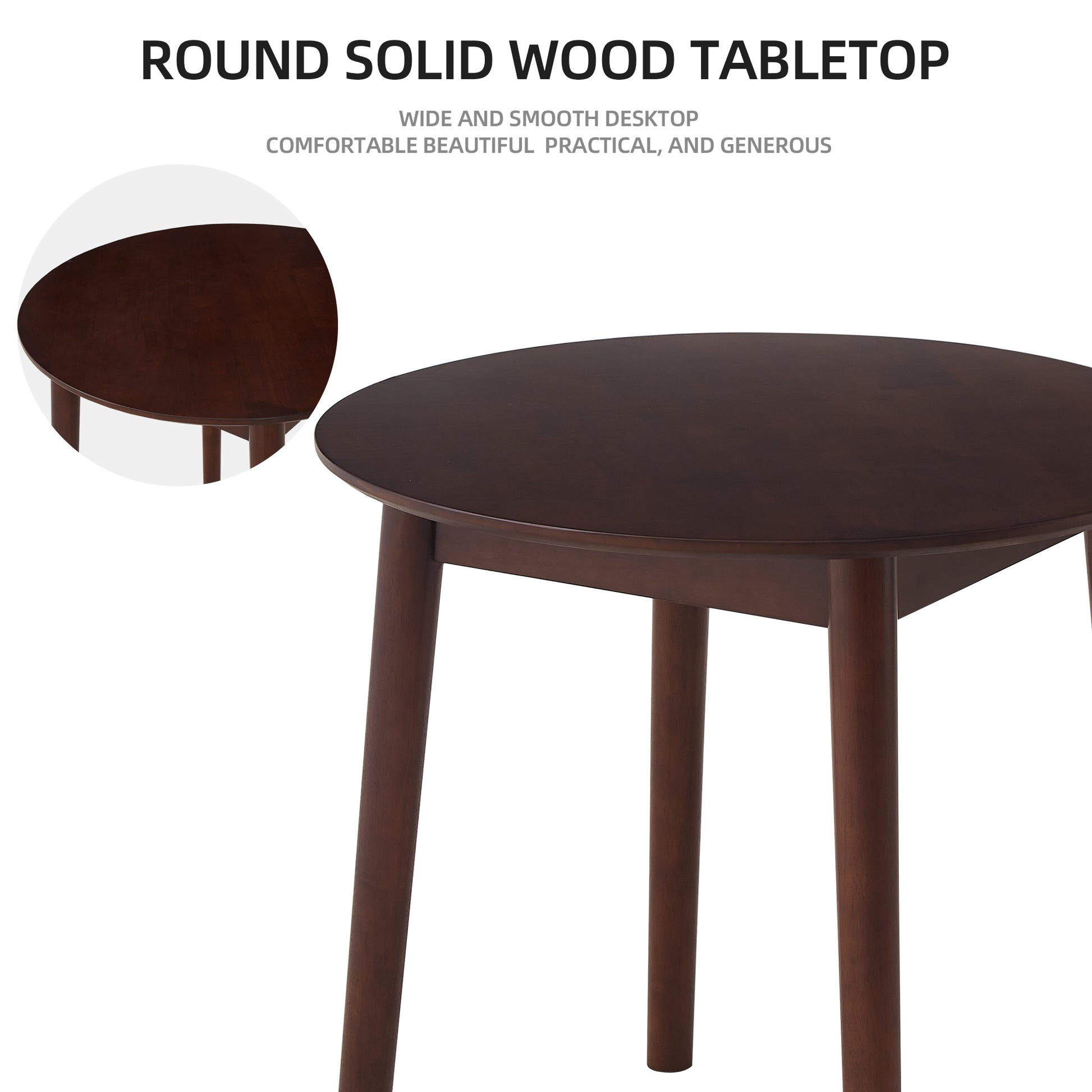 Walnut Round Table, All Solid Wood, Can Sit 2 4 People Diameter 31.5 Inches Walnut Rubber Wood