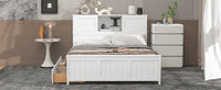 Full Size Platform Bed With Storage Headboard And Sliding Door,2 Drawers, White Full White Solid Wood Mdf