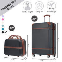 20 In Hardside Luggage With Cosmetic Case2 Piece Lightweight Suitcase Set With Spinner Wheels, Carry On Vintage Luggage,Black Black Abs