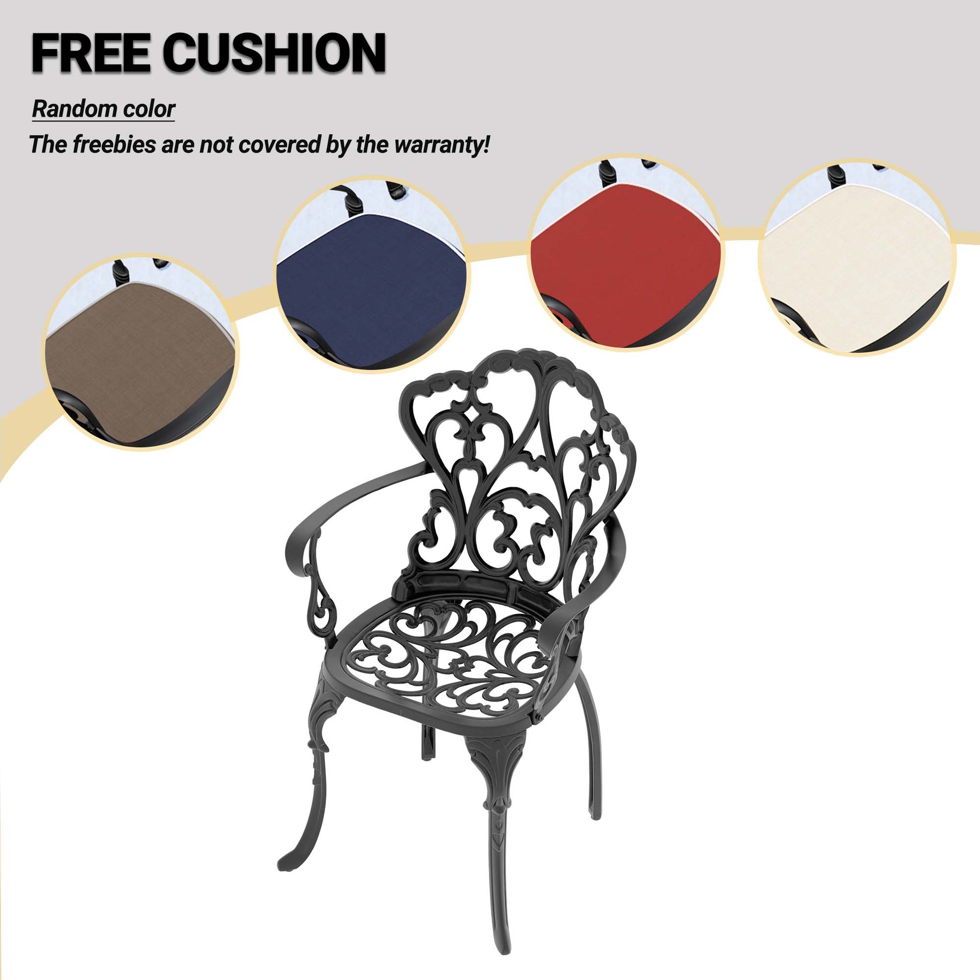 Cast Aluminum Patio Dining Chair 6Pcs With Black Frame And Cushions In Random Colors Yes Black Rust Resistant Frame Water Resistant Cushion Polyester Aluminium