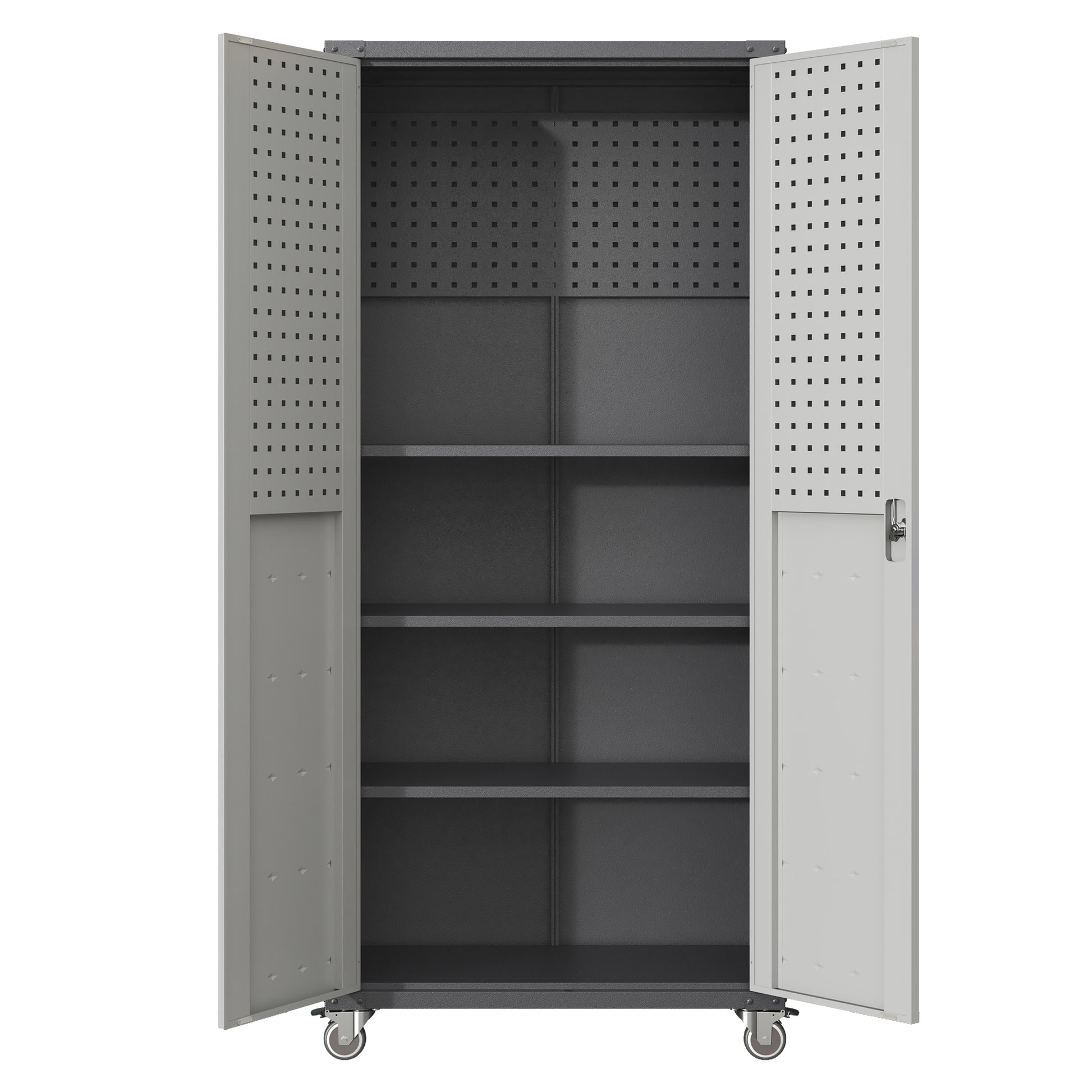 71" Metal Garage Storage Cabinet With Wheels Heavy Duty Tool Storage Cabinet For Home, Office, School, And Garage Organization, Black Gray Black Gray Steel