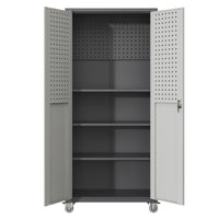 71" Metal Garage Storage Cabinet With Wheels Heavy Duty Tool Storage Cabinet For Home, Office, School, And Garage Organization, Black Gray Black Gray Steel