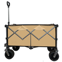 Collapsible Folding Wagon, Push Pull Foldable Beach Wagon Cart Grayish Brown Steel
