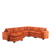 Modern U Shaped 6 Seat Sectional Sofa Couch With One Ottoman And Three Toss Pillows ,Modular Sofa For Living Room,Corduroy Sofa Orange Corduroy 7 Seat