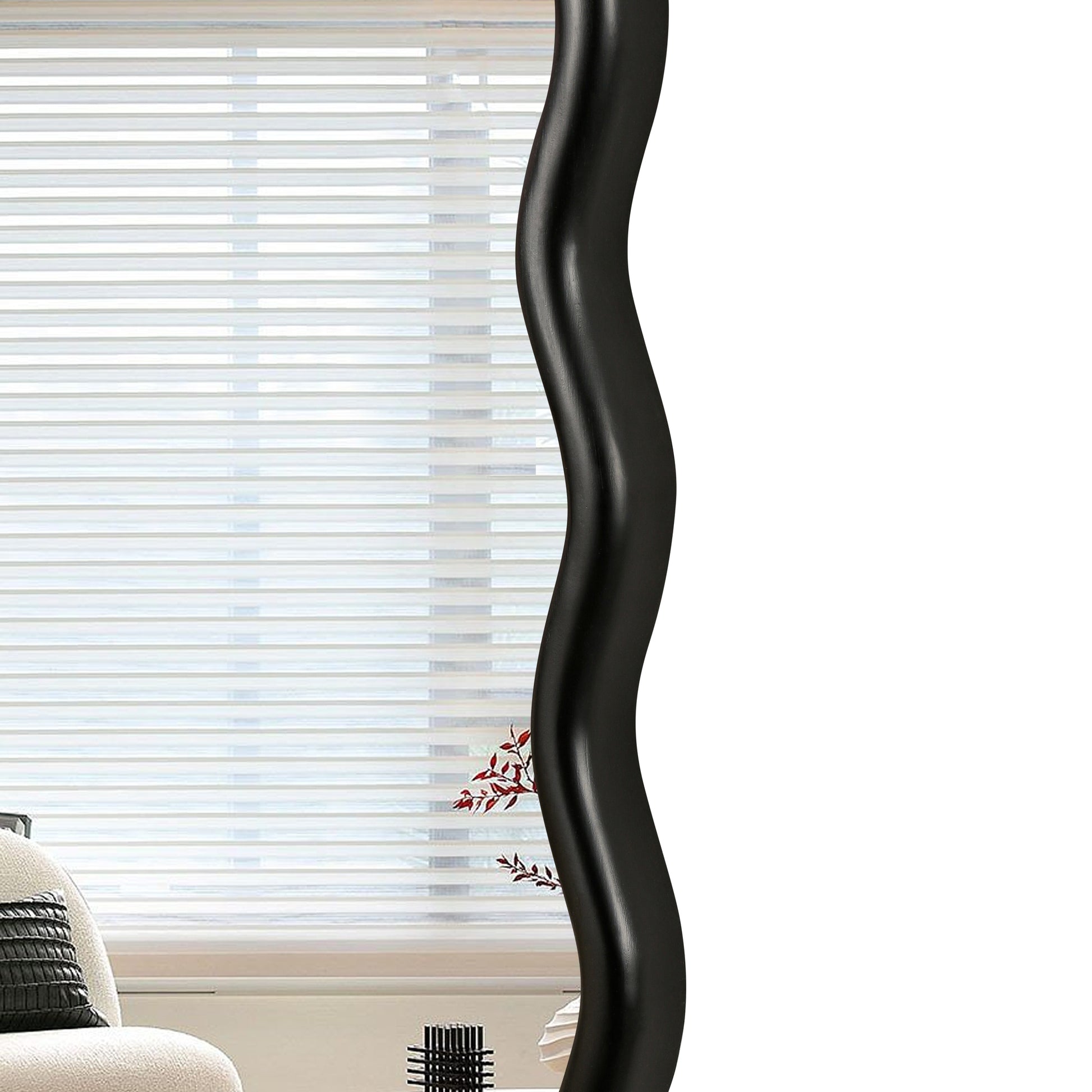 Solid Wood Wavy Rectangle Mirror Black 40" X 28" Modern Mirror Wall Decor For Bathroom, Bedroom, Living Room, Dining Room, Cloakroom, Entryway Rectangle Antique Black Living Room Large 33In 40In Glass Solid Wood