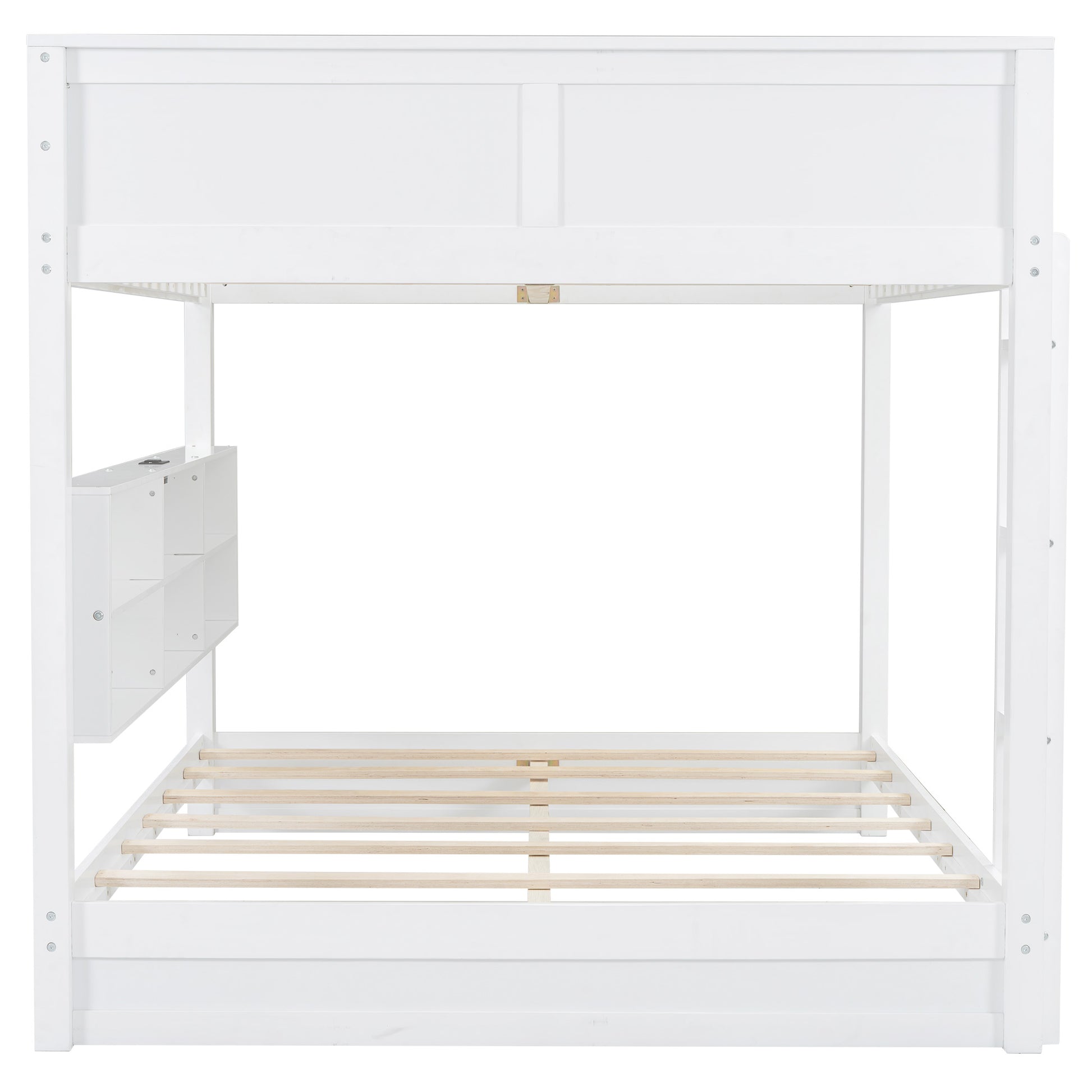 Queen Over Queen Bunk Bed With Storage Cabinets And Usb Ports, White White Solid Wood Mdf