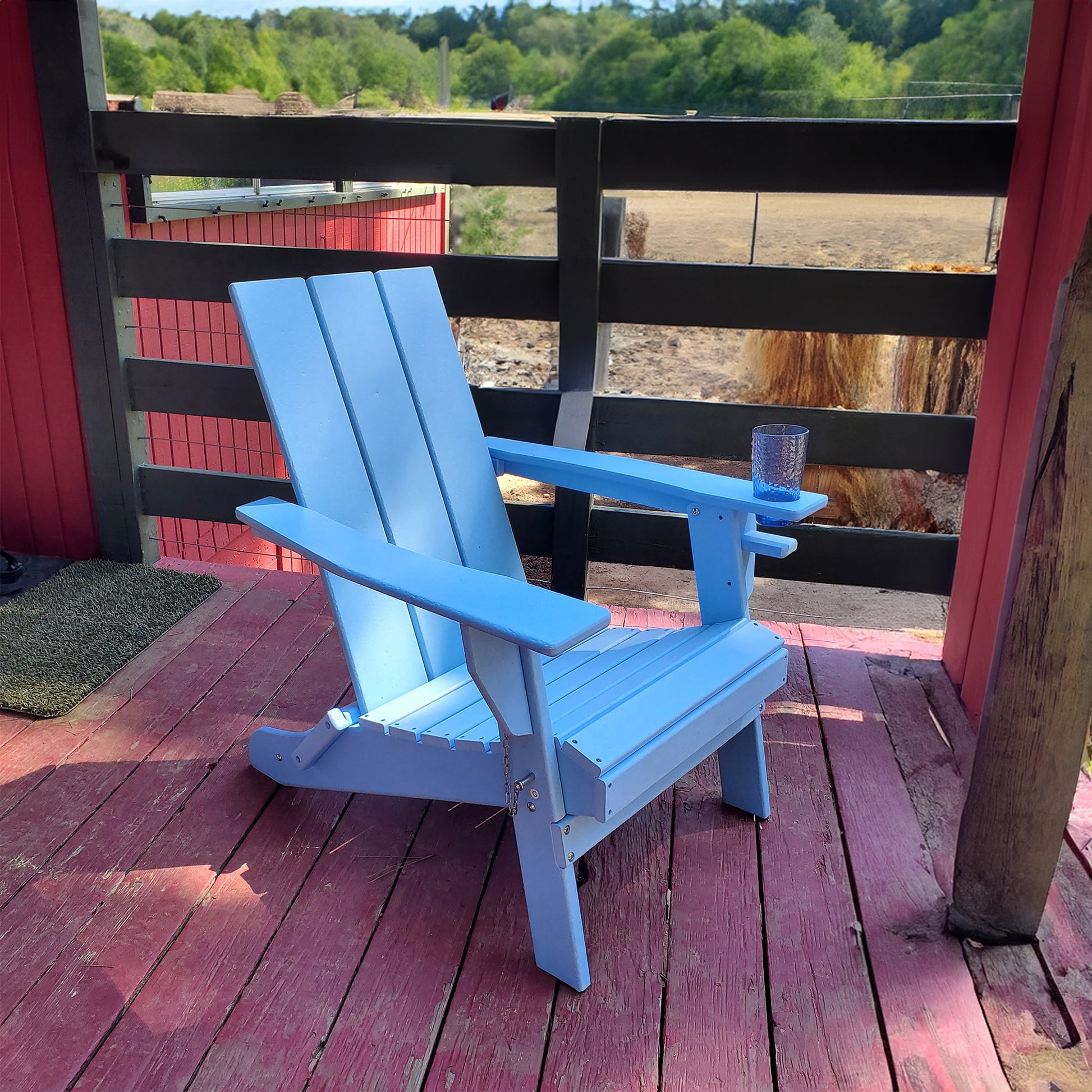 Hdpe Modern Folding Adirondack Chair, Ultra Durable Weather Resistant Design, Easy Folding With No Pins Needed, 300 Lb Capacity, Aqua Blue Aqua Blue Hdpe