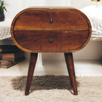 Solid Wood Large Chestnut Circular Bedside Brown Brown 2 Drawers Bedroom Bedside Cabinet Modern Mango Drawers Chestnut Solid Wood