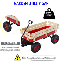 Outdoor Sport Wagon Tools Cart Wooden Side Panels Air Tires Wagon Red Red Garden & Outdoor Metal
