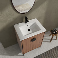 24'' Bathroom Vanity With Top Sink, Modern Bathroom Storage Cabinet With 2 Soft Closing Doors, Single Sink Bathroom Vanity Brown Bathroom American Design Ceramic Engineered Wood