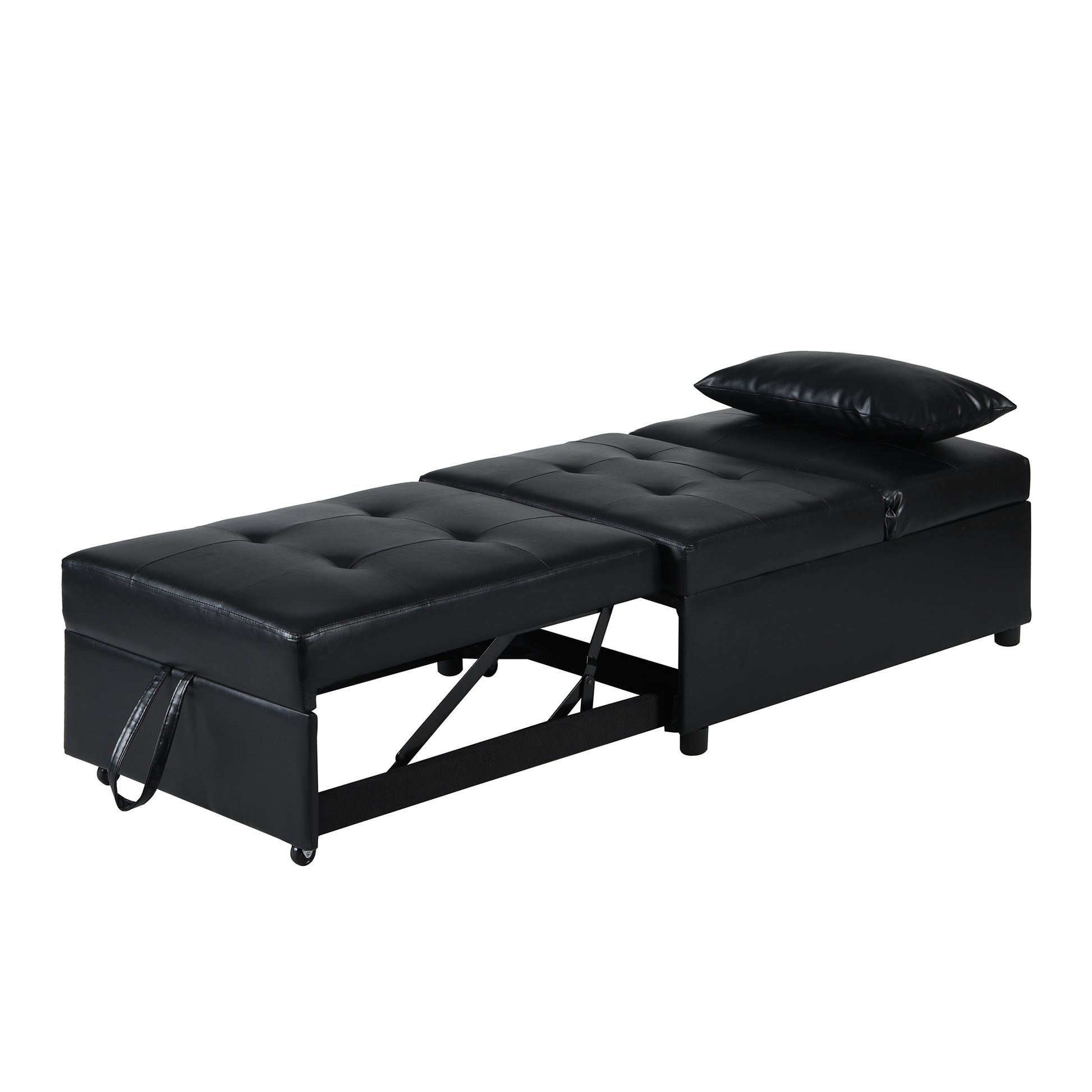 Folding Ottoman Sofa Bed Black Black Leather