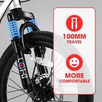 S20101 Ecarpat 20 Inch Kids Bike, Boys Girls Mountain Bike Ages 8 12, 7 Speed Teenager Children Kids' Bicycles, Front Suspension Disc U Brake, 14 Inch Height Steel Frame White Polyurethane Foam Carbon Steel