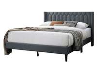 Modern Eye Catching 1Pc Queen Size Bed Charcoal Burlap Fabric Unique Diamond Design Headboard Bedframe Box Spring Not Required Queen Charcoal Wood Bedroom Contemporary,Modern Bed Frame Burlap