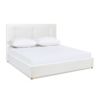 Miramar King Cushion Back Headboard Platform Bed Frame, Antique White Polyester Box Spring Not Required King Antique White Wood Foam Polyester Polyester