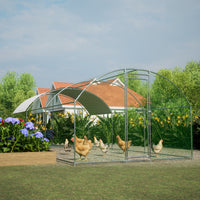 Large Chicken Coop Metal Chicken Run With Waterproof And Anti Uv Cover, Dome Shaped Walk In Fence Cage Hen House For Outdoor And Yard Farm Use, 1" Tube Diameter, 9.84' X 19.68' X 6.56' Silver Metal