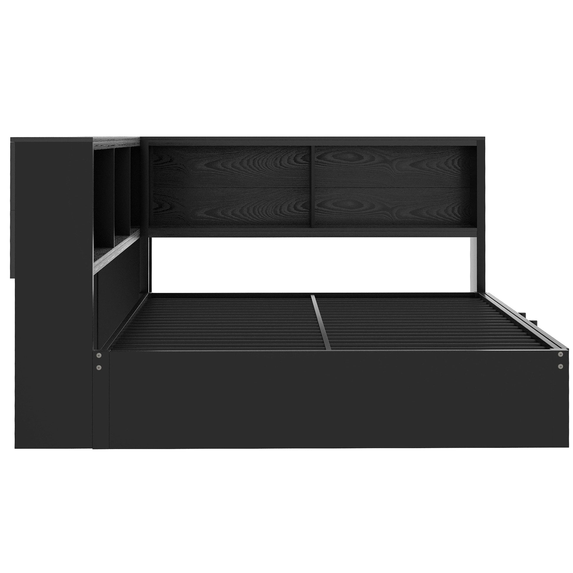 Metal Full Size Daybed With Trundle, Storage Cabinets And Usb Ports, Black Full Black Metal