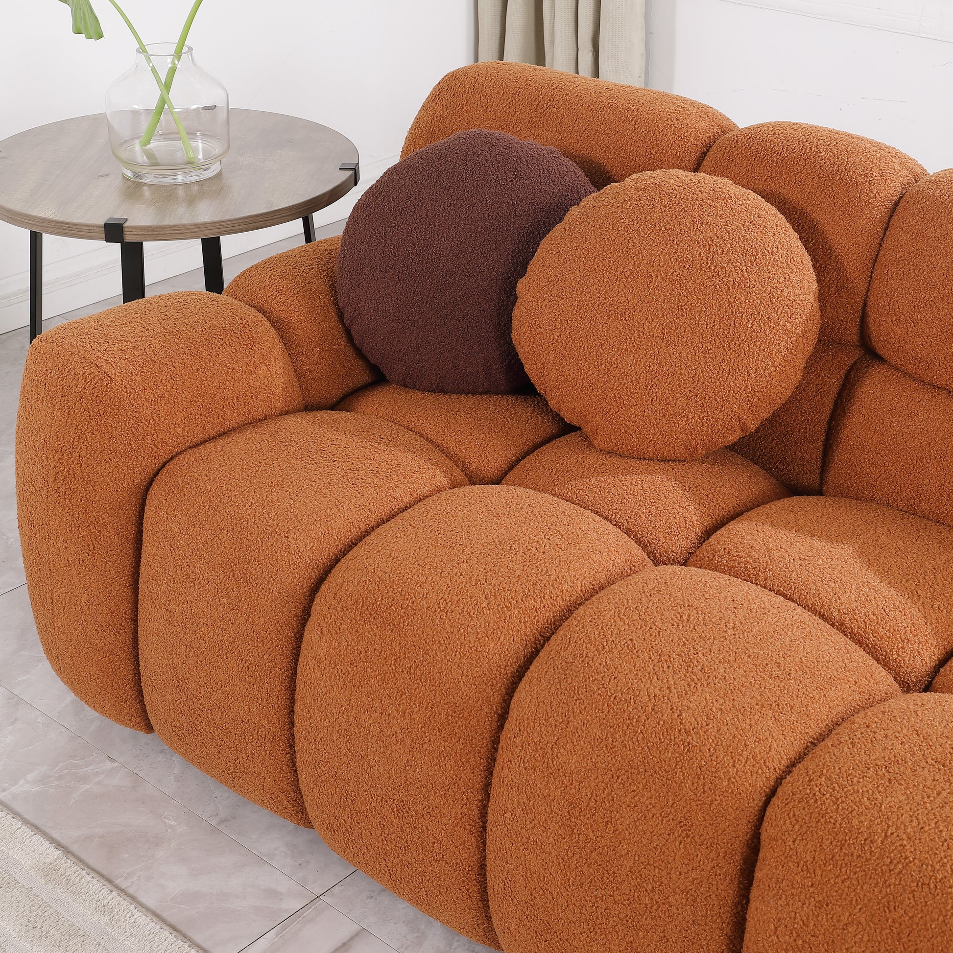 87.4 Length ,35.83" Deepth ,Human Body Structure For Usa People, Marshmallow Sofa,Boucle Sofa ,3 Seater, Light Brownboucle Light Brown Light Brown Wood Primary Living Space Medium Soft Split Back