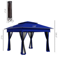 Outsunny 11' X 11' Pop Up Canopy, Outdoor Patio Gazebo Shelter With Removable Zipper Netting, Instant Event Tent W 114 Square Feet Of Shade And Carry Bag For Backyard, Garden, Blue Blue Metal