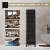 6 Panel Room Divider, Folding Room Divider Privacy Screen 5.6Ft Tall, Wood Freestanding Louvered Divider Screen For Home Office Restaurant Bedroom Black Black Classic Wood