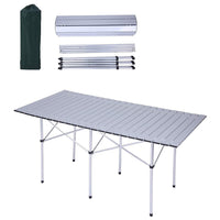 Portable Folding Lightweight Aluminum Camping Picnic Table For 4 6, Compact Roll Top Table With Carry Bag Silver Aluminum