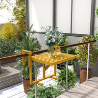 Outsunny Balcony Railing Table, Outdoor Folding Hanging Table Desk, Space Saving 4 Height Adjustable Wood Balcony Bar Table For Serving Food, Flower Stand, Studying, Natural Natural Wood Wood