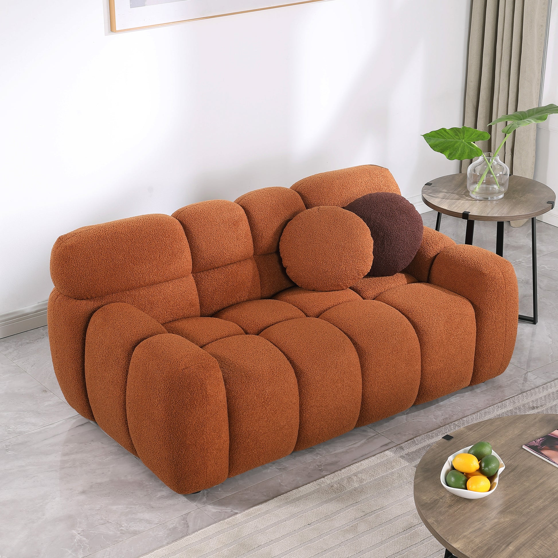 64.98 Length ,35.83" Deepth ,Human Body Structure For Usa People, Marshmallow Sofa,Boucle Sofa ,2 Seater, Light Brown Boucle Light Brown Light Brown Wood Primary Living Space Medium Soft Split Back