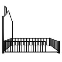 Twin Size Metal House Platform Bed With Guardrail And Chimney, Black Box Spring Not Required Twin Black Metal Metal