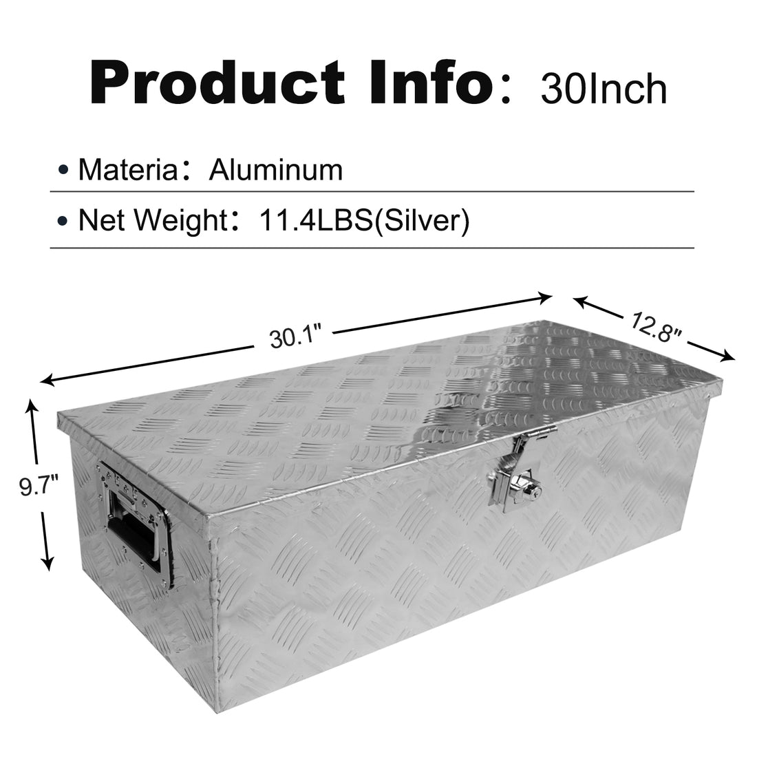 30 Inch Tool Box Underbody Flatbox Truck Car Outdoor Trailer Pickup,Rv Storage Organizer, Tools Chest Box W Side Handle & Lock Keys,Silver Aluminum 5 Bar Tread Toolbox 30.1"X12.8"X9.7" Silver Aluminium