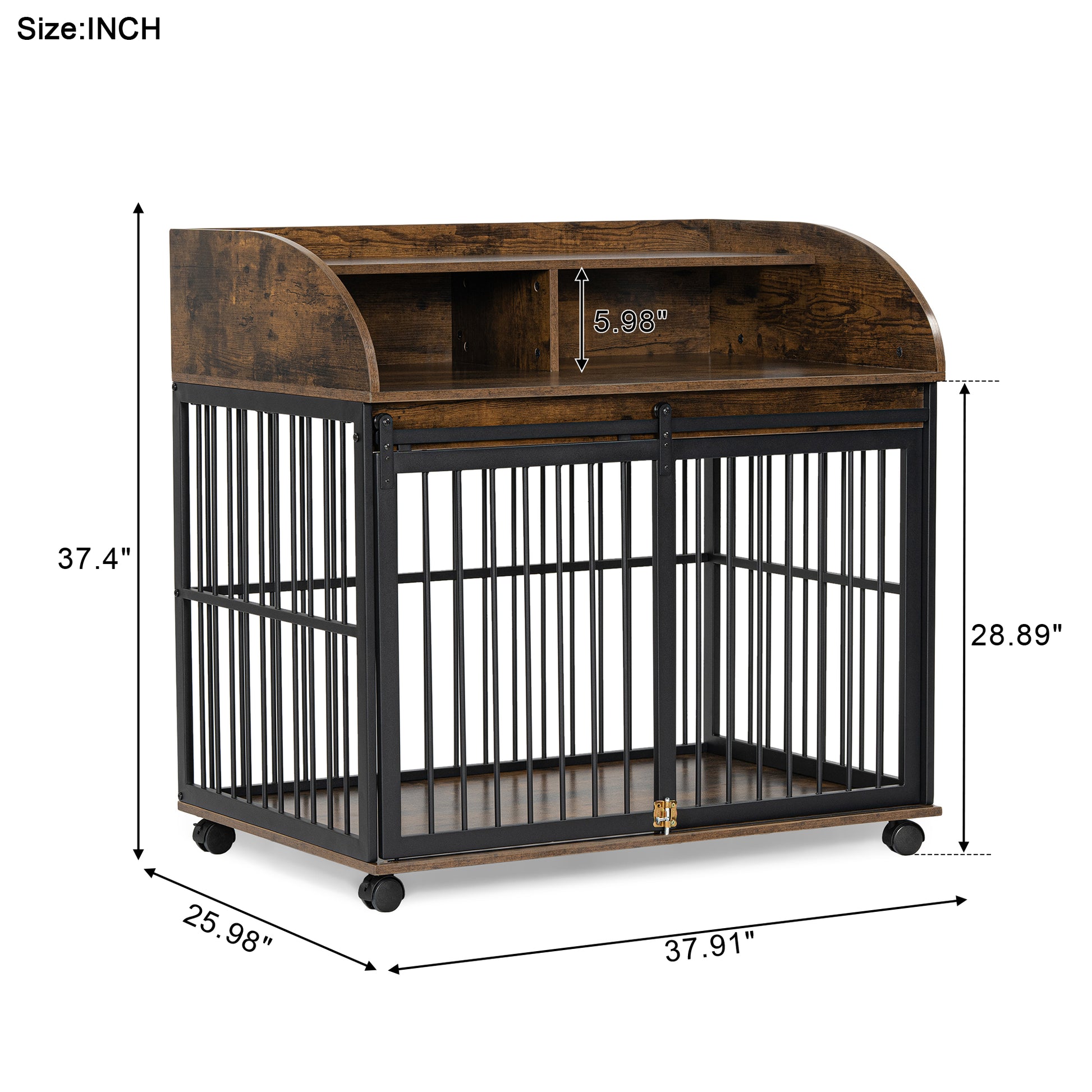 38'' Heavy Duty Dog Crate Furniture For Medium Dog With Lockable Wheels, Wooden Dog Crate Dog Kennel, End Table Crate With Double Layer Storage, Brown Brown Dog Engineered Wood