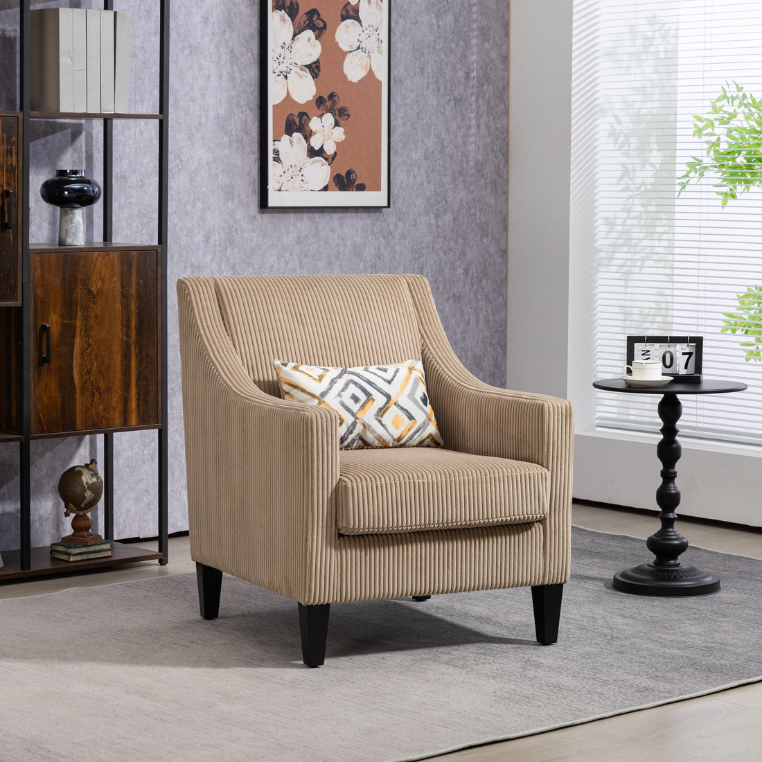 Coolmore Modern Accent Chair,Upholstered Armchair With Scooped Arms For Bedroom,Apartment,Studio,Office,Waiting Room Camel Corduroy Camel Primary Living Space Foam Corduroy