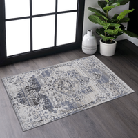 Naar Payas Collection 2X3 Cream Blue Medallion Non Shedding Living Room Bedroom Dining Home Office Stylish And Stain Resistant Area Rug Cream Blue Polyester