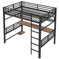 Full Size Metal Loft Bed Frame With Storage Shelf And Led Light,Iron Mesh,Black Expected Arrival Time:10.10 Black Metal