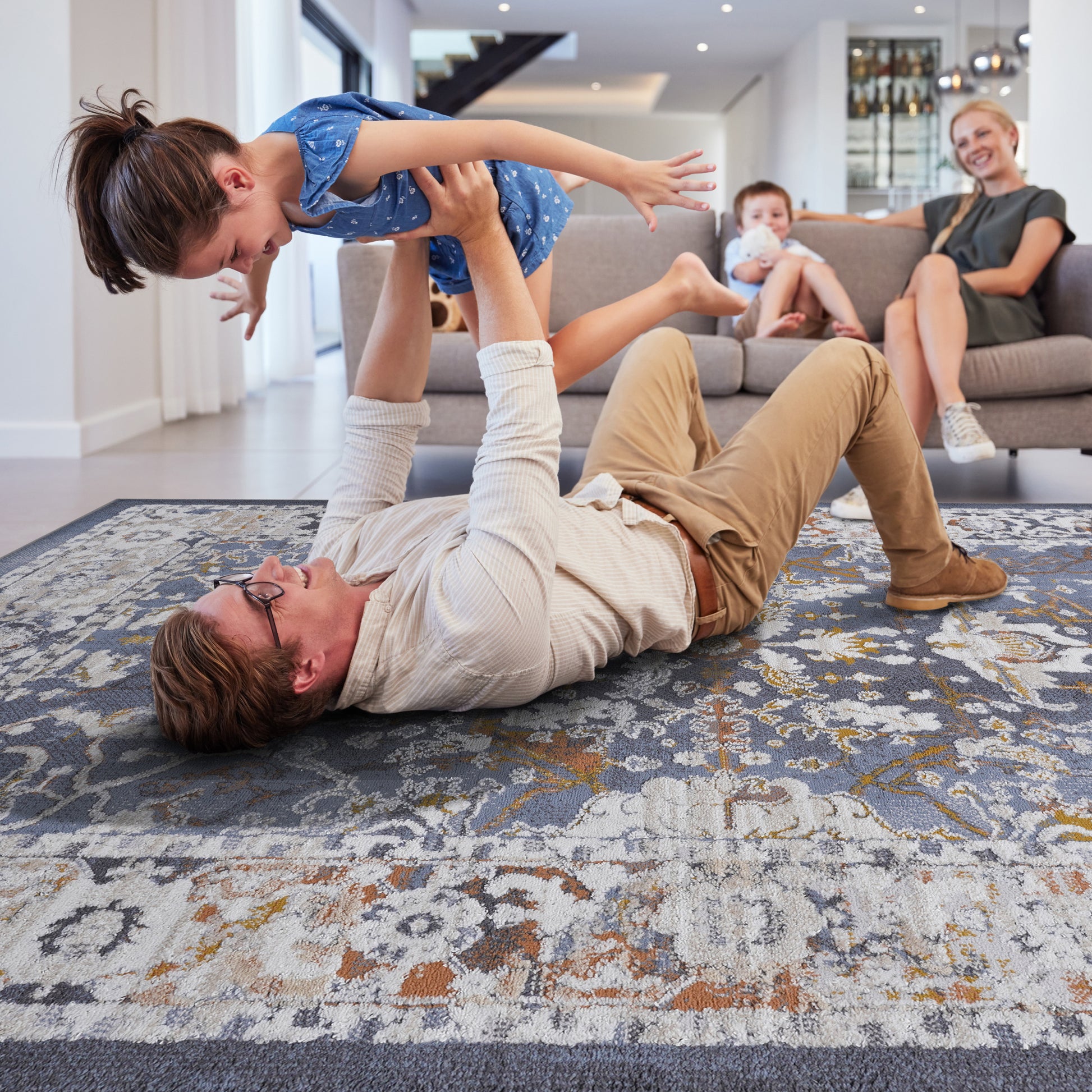 6X9 Blue Traditional Non Shedding Living Room Bedroom Dining Home Office Stylish And Stain Resistant Area Rug Blue Polyester