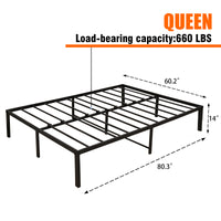 14 Inch Bed Frame Queen Size Heavy Duty Steel Slat Support Metal Platform Queen Bed Frame No Box Spring Needed, Easy Assembly, Black Queen Black Metal