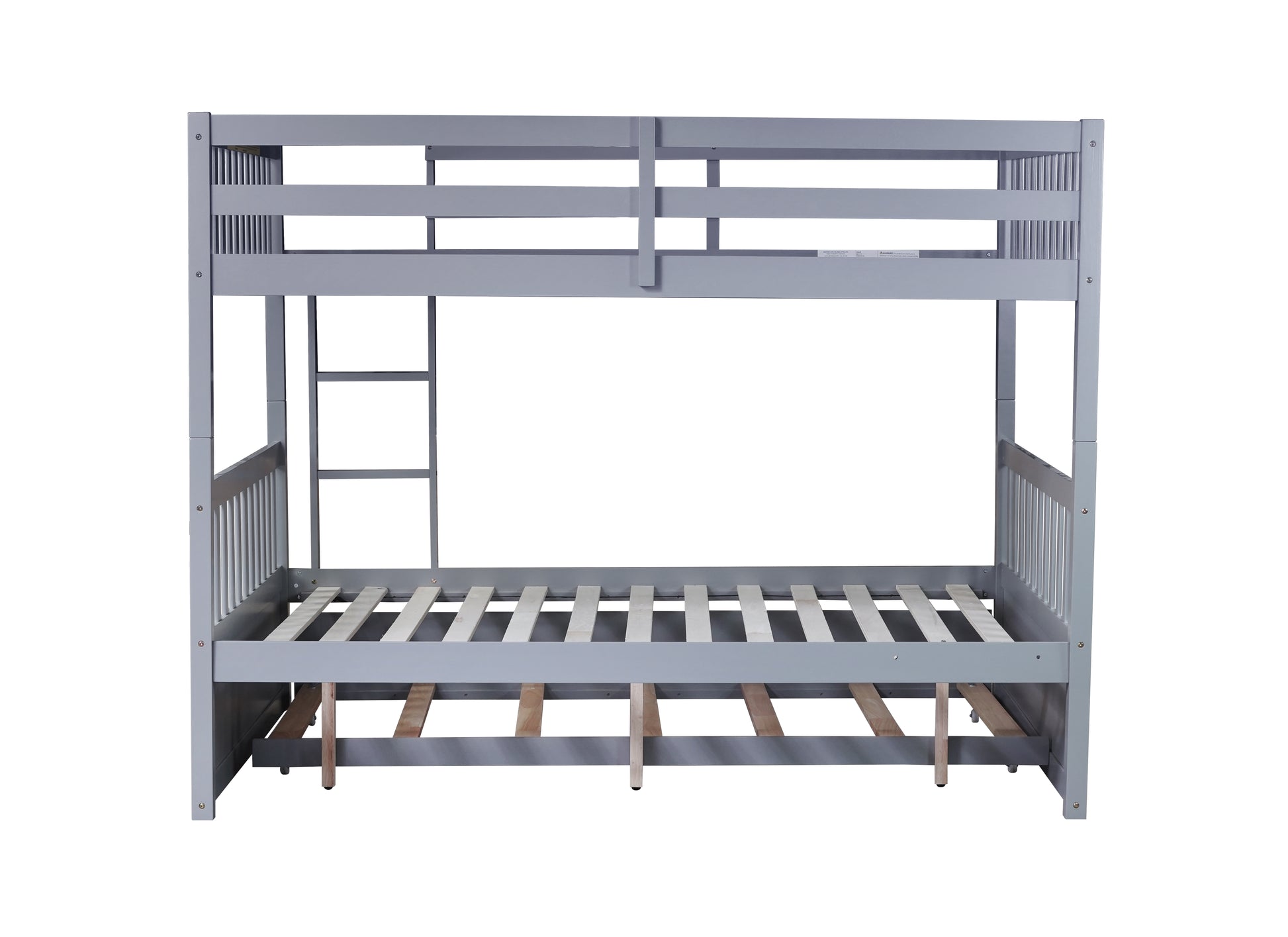 Full Over Full Rubber Wood Bunk Bed With Trundle, Ladder And Guardrails, Convertible To 2 Full Size Beds, With Twin Size Trundle ,Grey Full Grey Bedroom American Design Bed Frame Rubber Wood