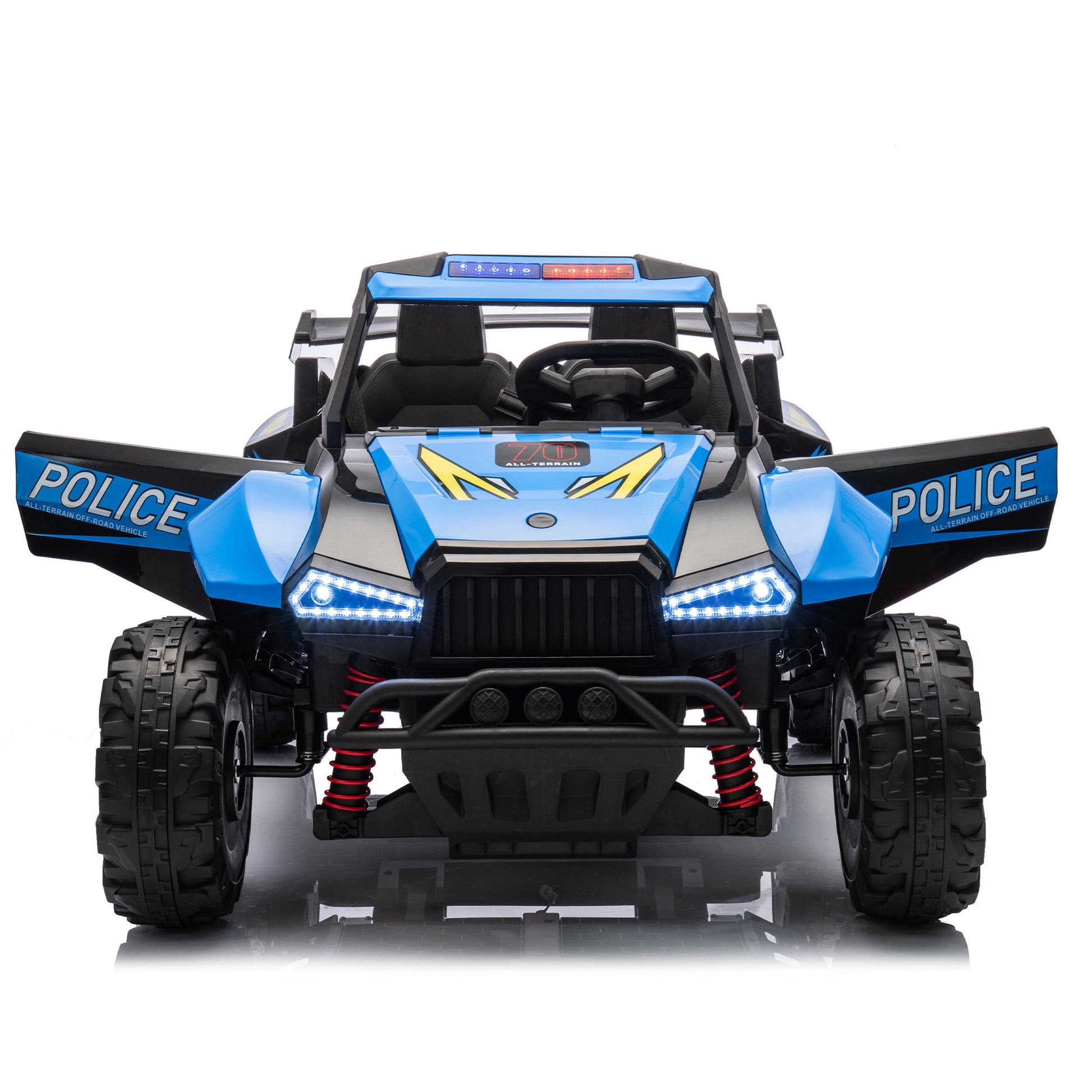 24V Two Seater Kids Ride On Electric Car W Parents Control,Seat Width 20.47In,2Wd,Four Wheel Suspension,The Police Car With A Megaphone,Power Display,Bluetooth,Mp3,Usb Tf,Music,Led Lights For Kids. Blue Polypropylene