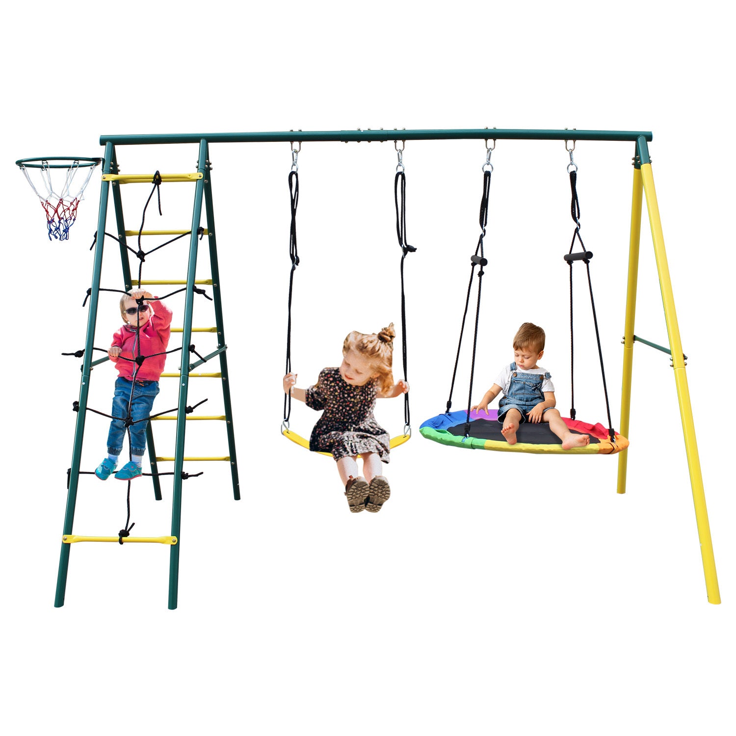 Indoor Outdoor Metal Swing Set With Safety Belt For Backyard Multicolor Steel