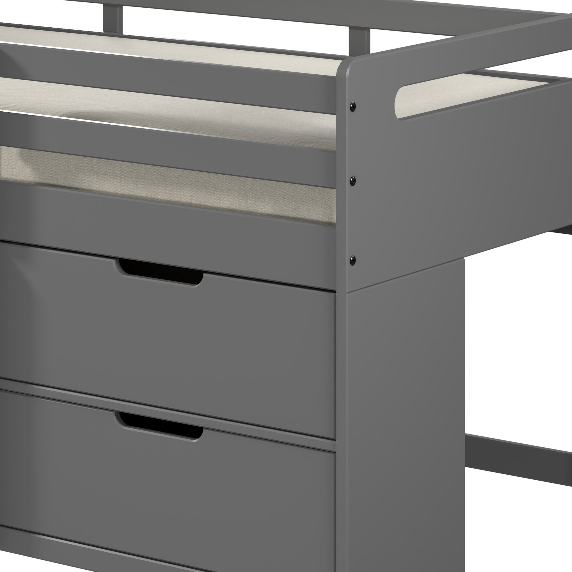 Grey Twin Loft Bed With Built In Drawers And Bookshelf Grey Gray Wood