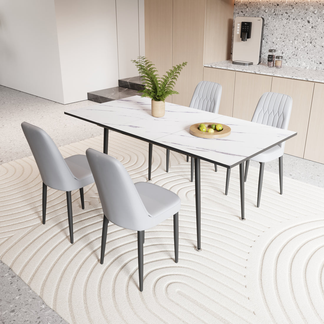 An Expandable Dining Table Set For 2 6 People, Equipped With Pu Fabric Thick Cushioned Dining Chairs And An Elegant And Spacious Dining Tablekitchen Table And Chair Set, With Black Metal Legs Grey