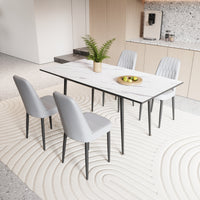 An Expandable Dining Table Set For 2 6 People, Equipped With Pu Fabric Thick Cushioned Dining Chairs And An Elegant And Spacious Dining Tablekitchen Table And Chair Set, With Black Metal Legs Grey